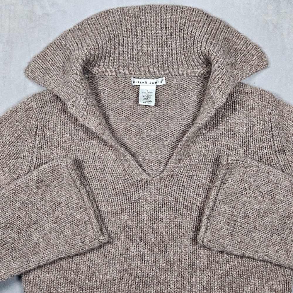 Jillian Jones Sweater Womens Small Brown Lambswool Blend V-Neck Classic Cottage